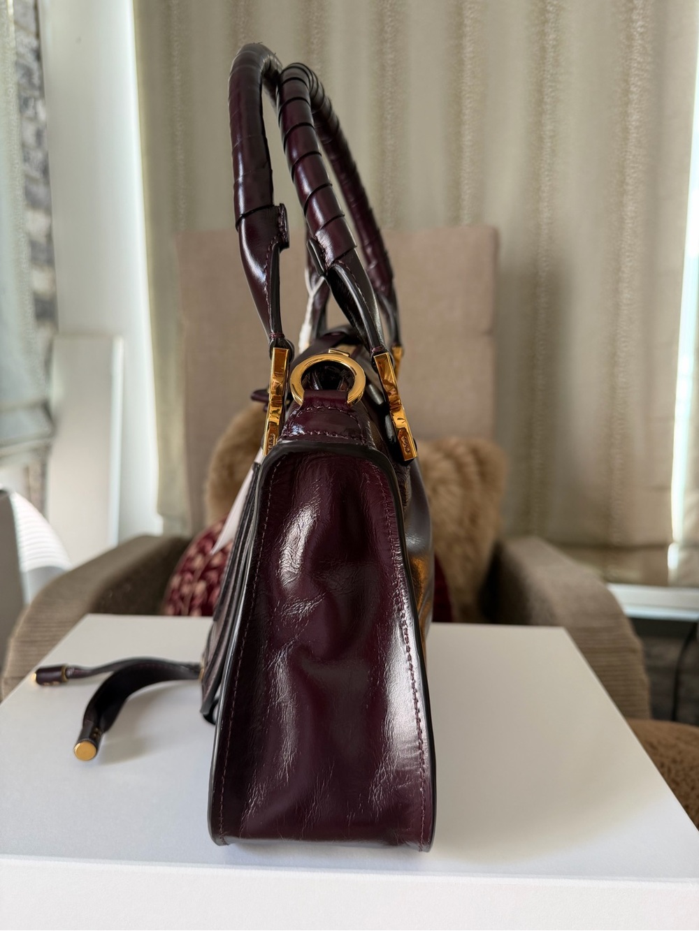 Chloe Small Top Handle Bag in Deep Burgundy - Picture 4 of 12